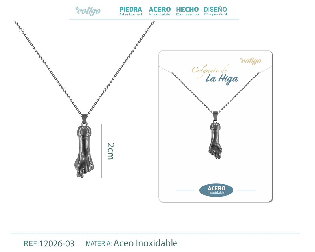 Colgante mano higa de acero 30 mm color negro - Joyería de acero y protección