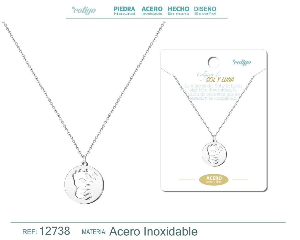 Colgante sol y luna de acero color plateado - Joyería de acero y simbolismo