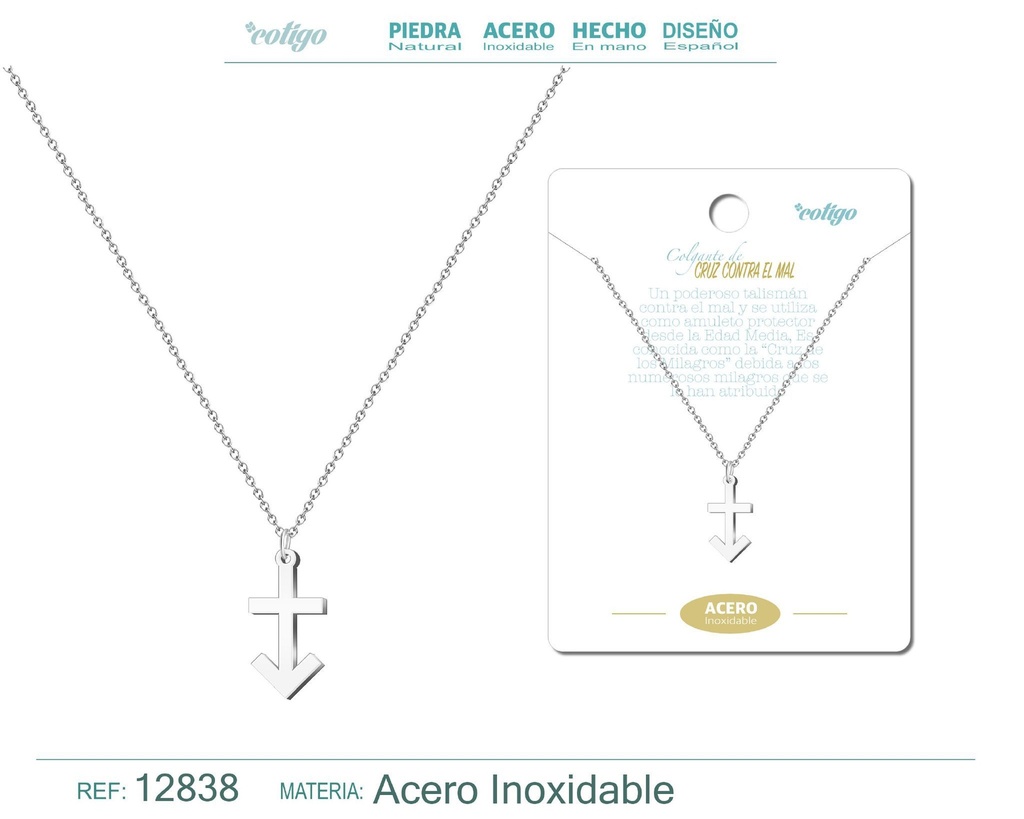 Colgante Cruz contra el Mal de Acero Color Plateado - Accesorios de joyería y collares