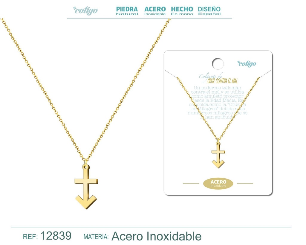 Colgante Cruz contra el Mal de Acero Color Dorado - Accesorios de joyería y collares