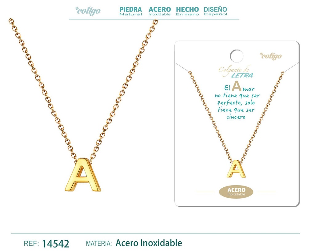 Collar letra A color dorado - Joyería personalizable y elegante