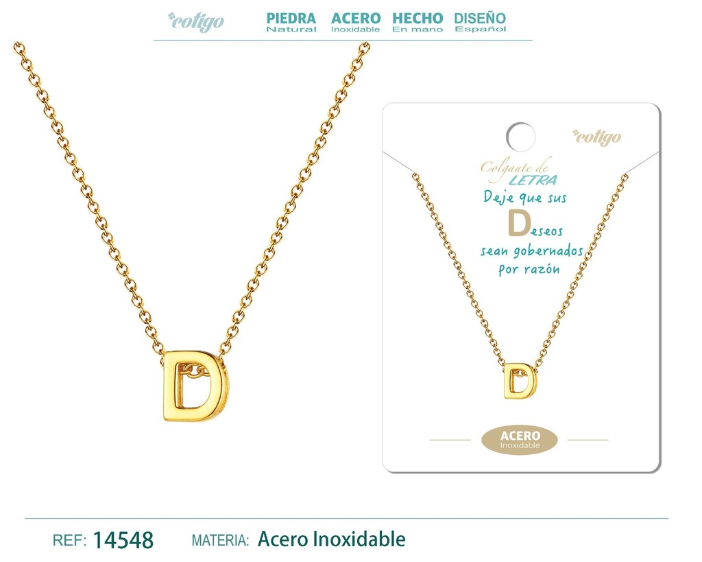 Collar letra D acero color dorado - Joyas personalizadas y accesorios