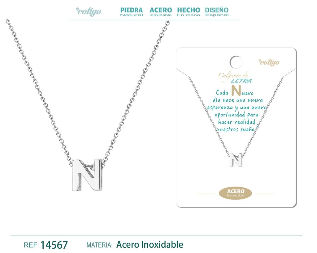 Collar letra N color plateado - Joyería personalizable y elegante