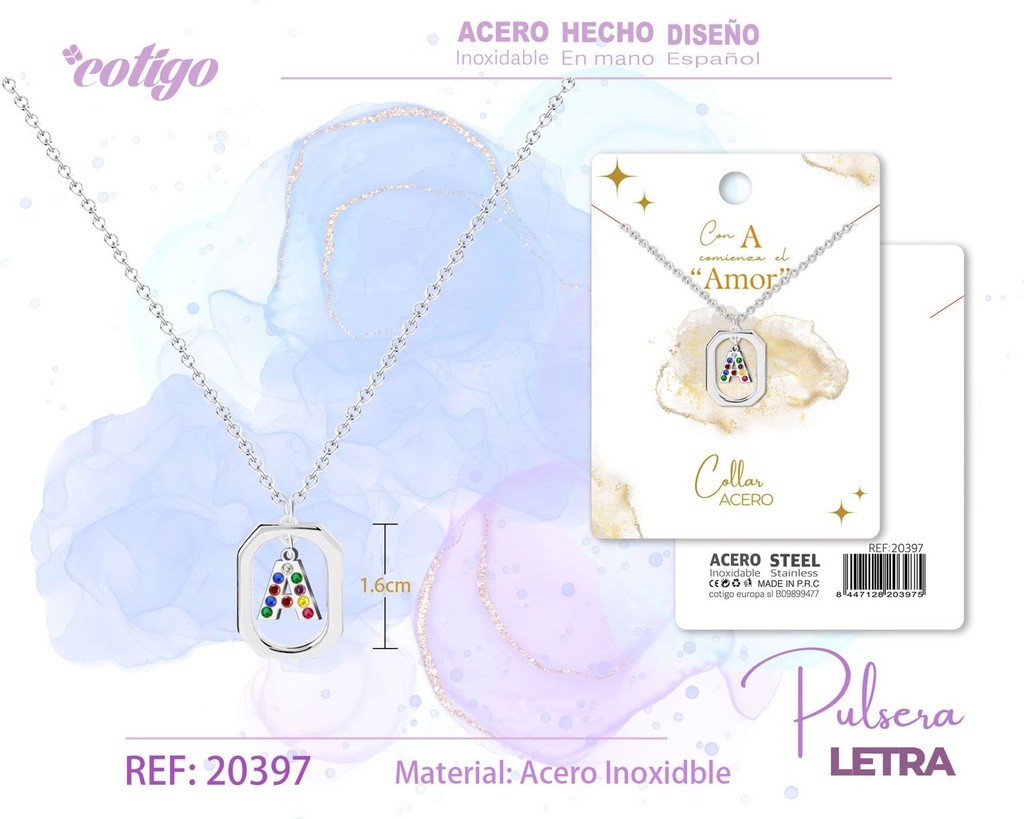 Collar con letra A plateado y circonitas - Joyería elegante