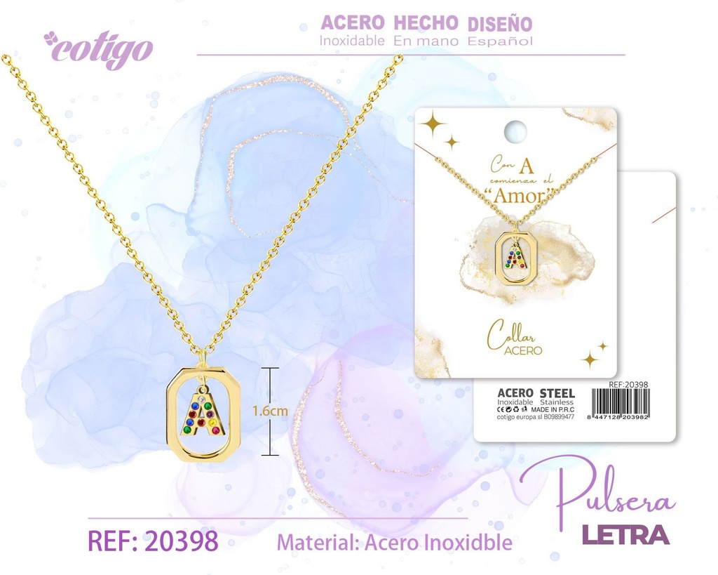 Collar con letra A dorado y circonitas - Joyería elegante