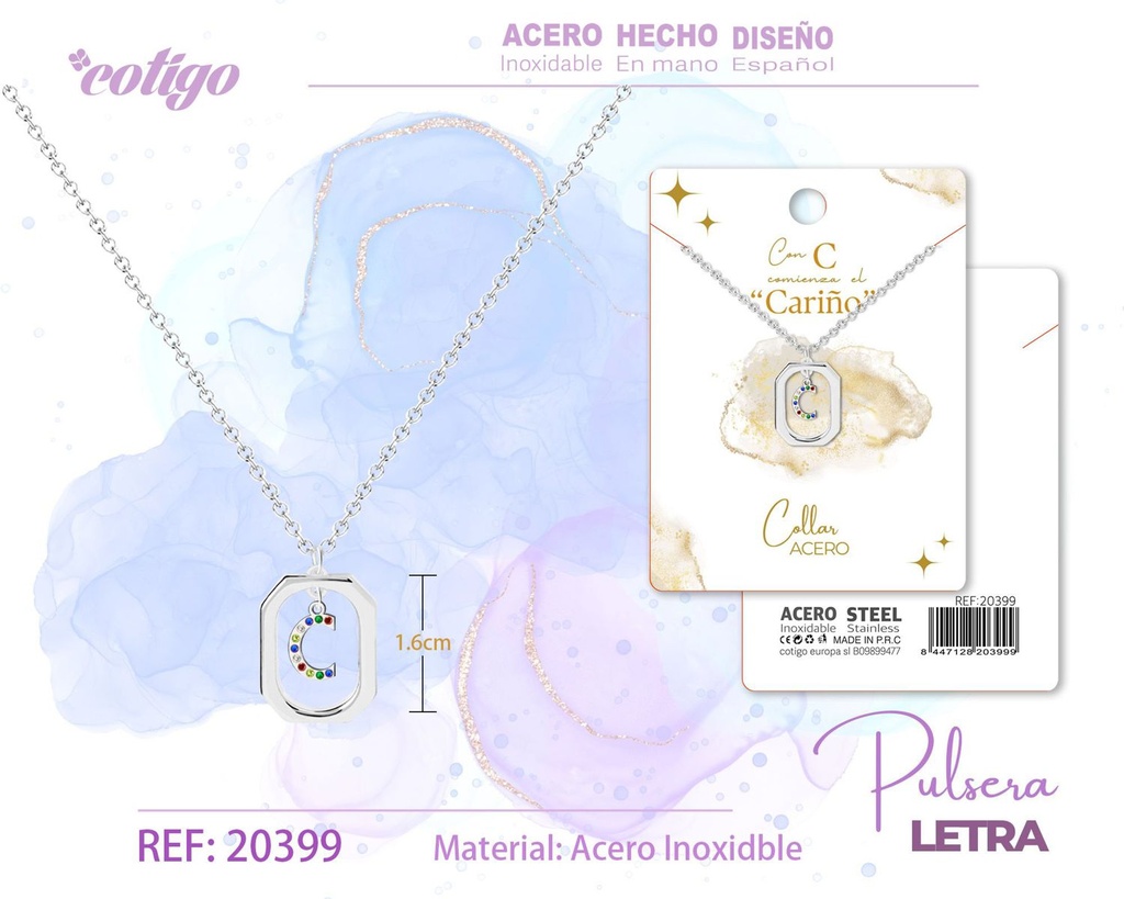 Collar con letra C plateado y circonitas - Joyería elegante