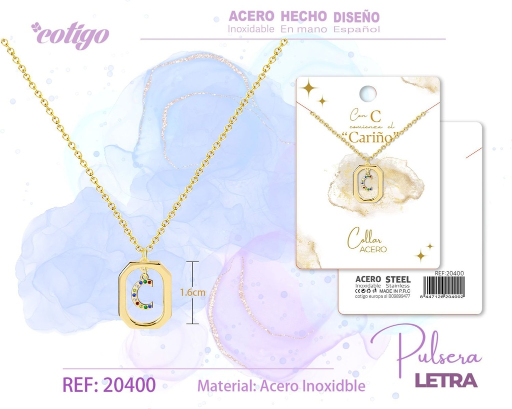 Collar con letra C dorado y circonitas - Joyería elegante