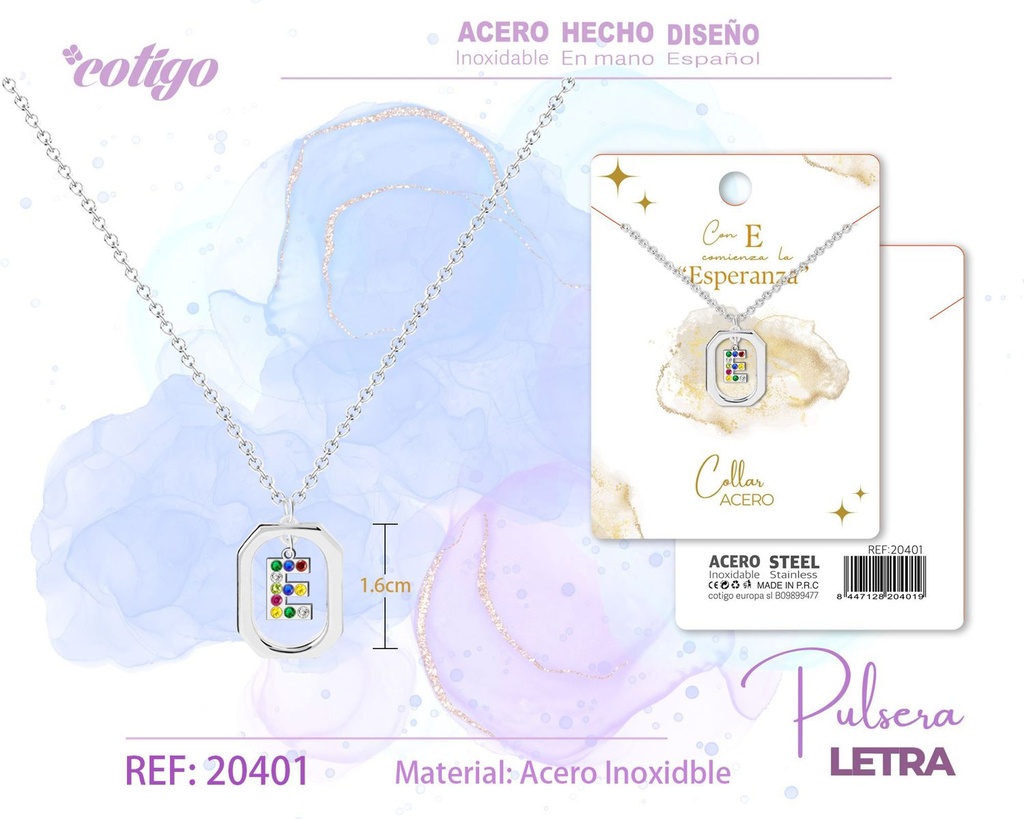 Collar con letra E plateado y circonitas - Joyería elegante