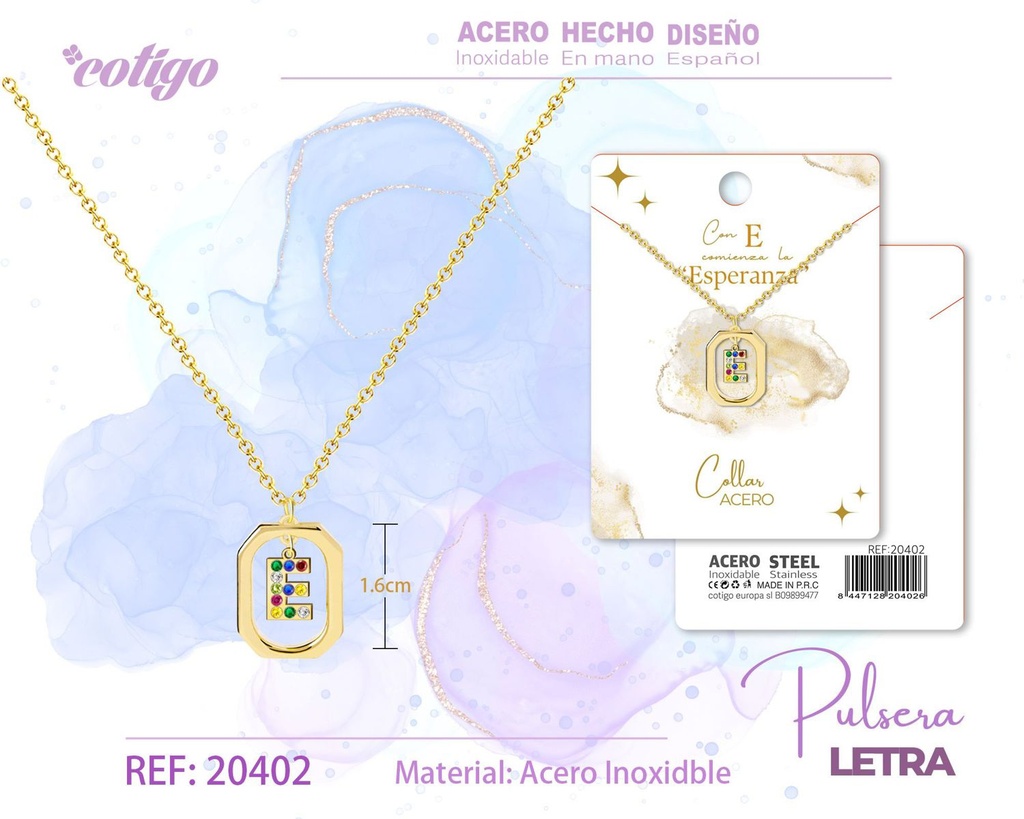 Collar con letra E dorado y circonitas - Joyería elegante