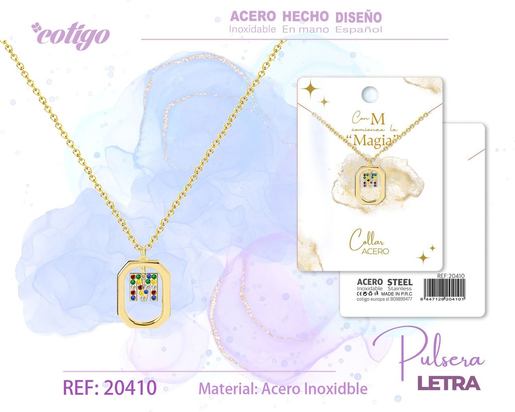 Collar con letra M dorado y circonitas - Joyería elegante