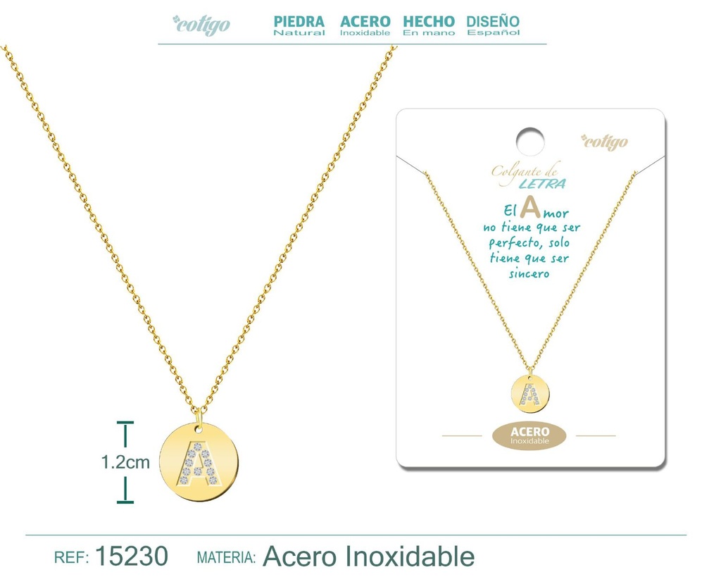 Collar con letra A en color dorado - Joyería personalizada