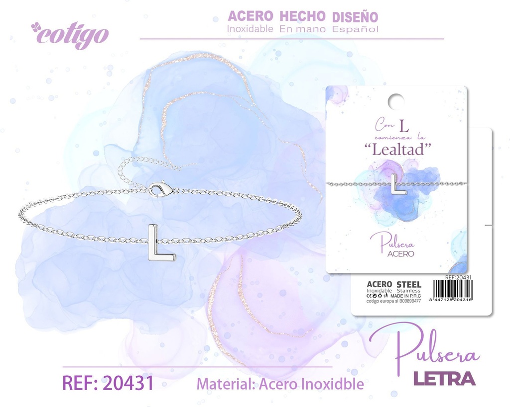 Pulsera de letra "L" en plata - Bisutería zodiacal