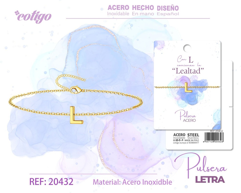 Pulsera con letra L en color dorado - Joyería de moda