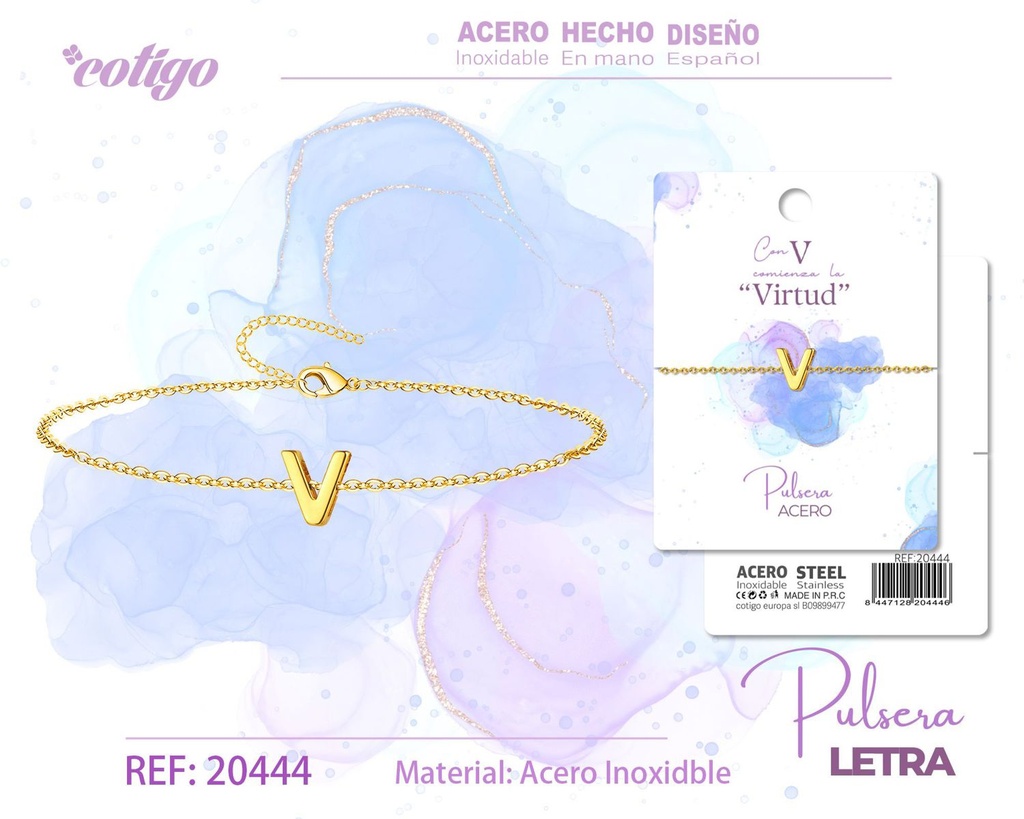 Pulsera con letra A en color dorado - Joyería de moda