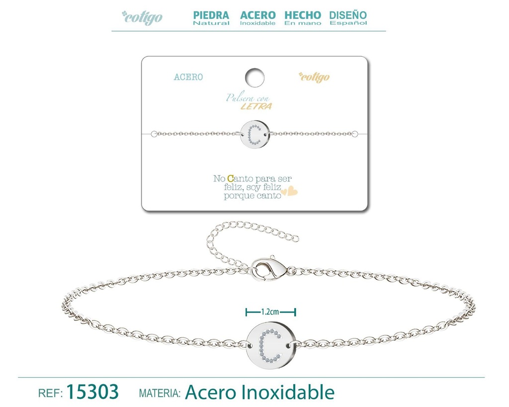Pulsera con letra D en color plateado - Joyería de moda