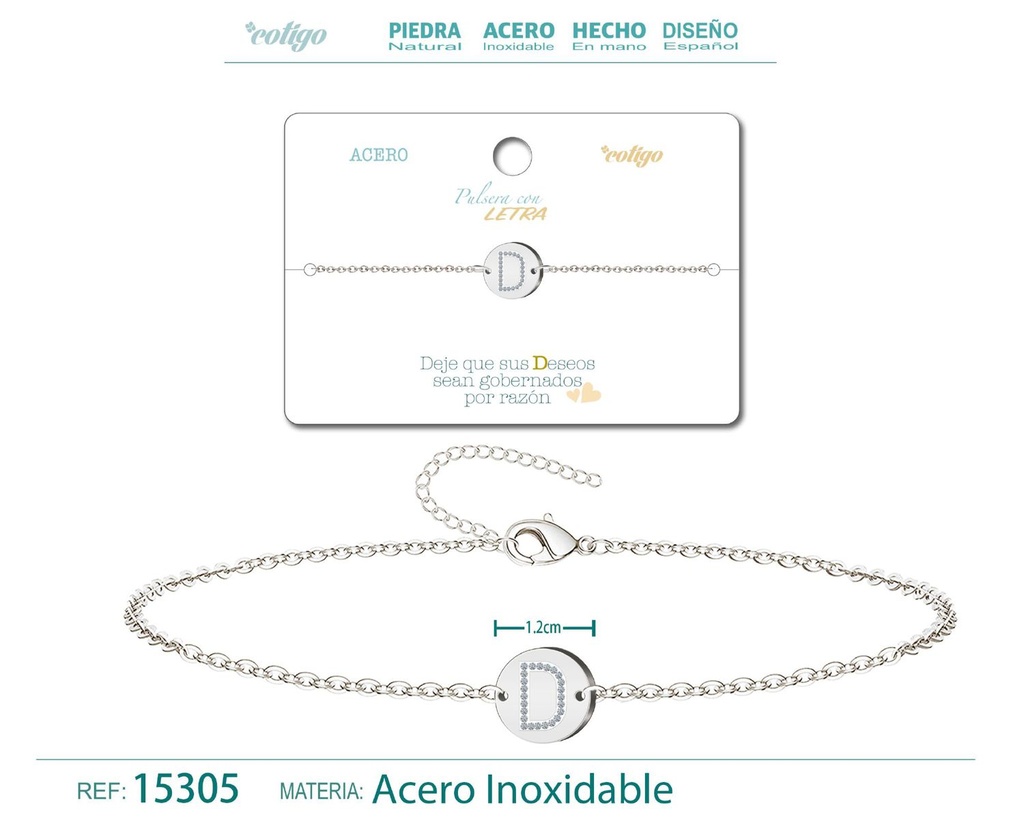 Pulsera con letra E en color plateado - Joyería de moda