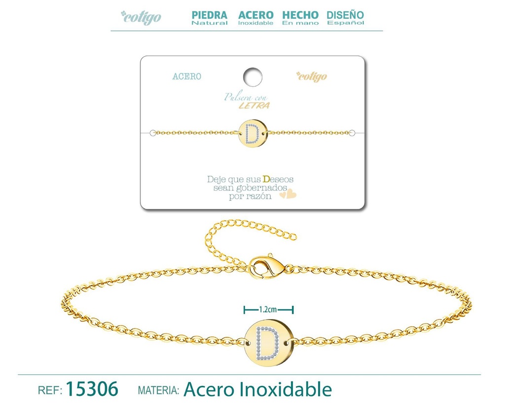 Pulsera con letra E en color dorado - Joyería de moda