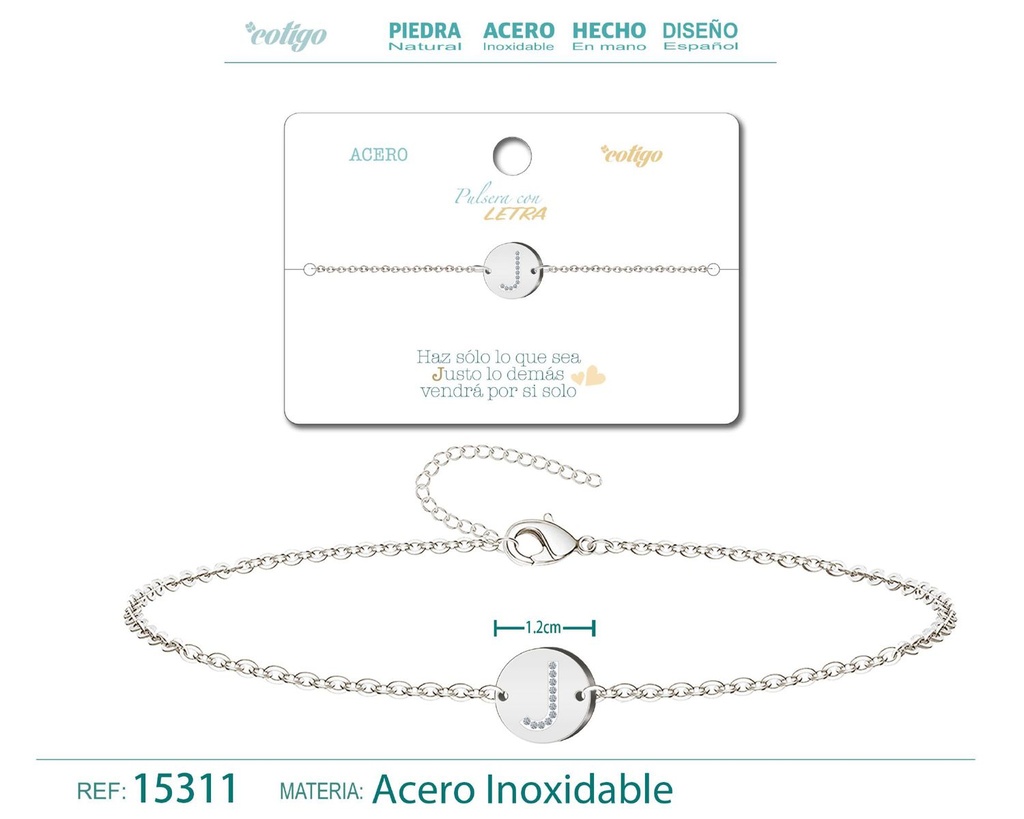 Pulsera con letra L en color plateado - Joyería de moda
