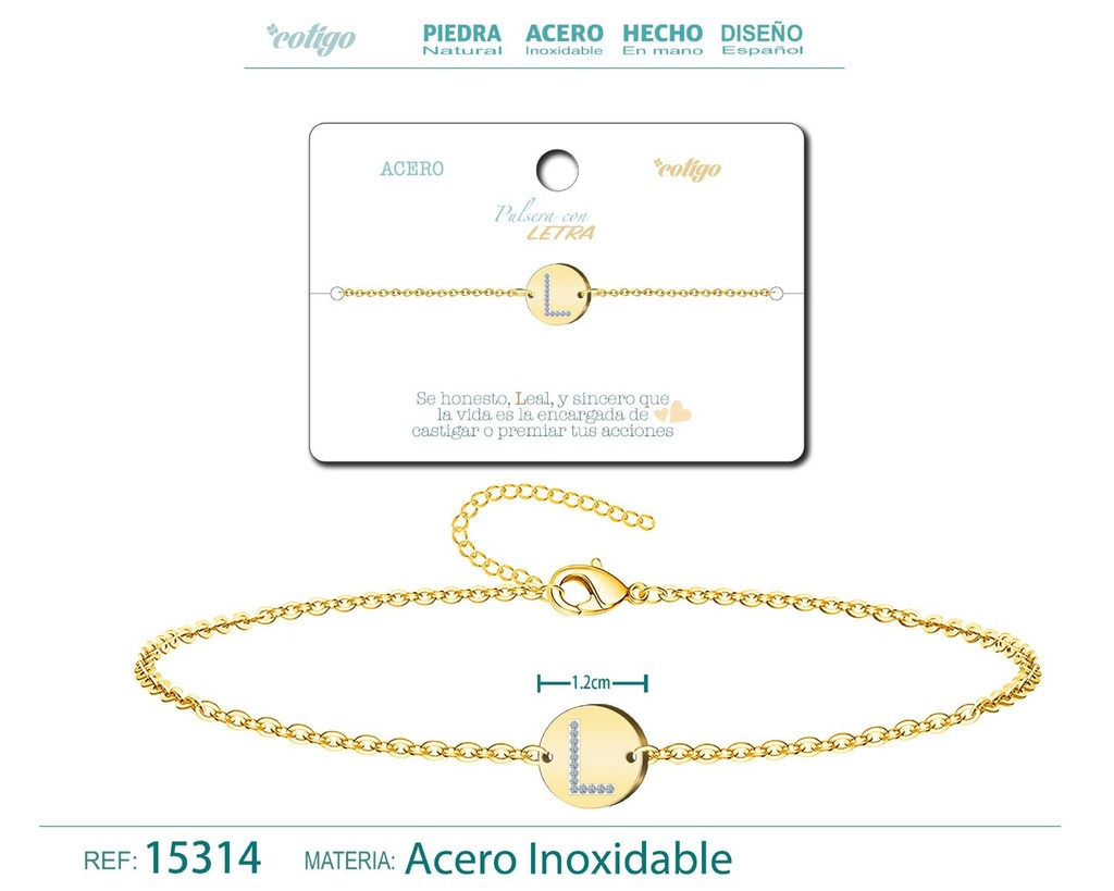 Pulsera con letra M en color dorado - Joyería de moda