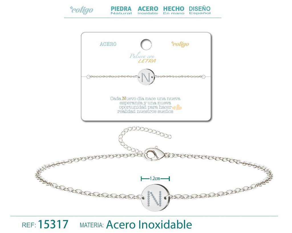 Pulsera con letra P en color plateado - Joyería de moda