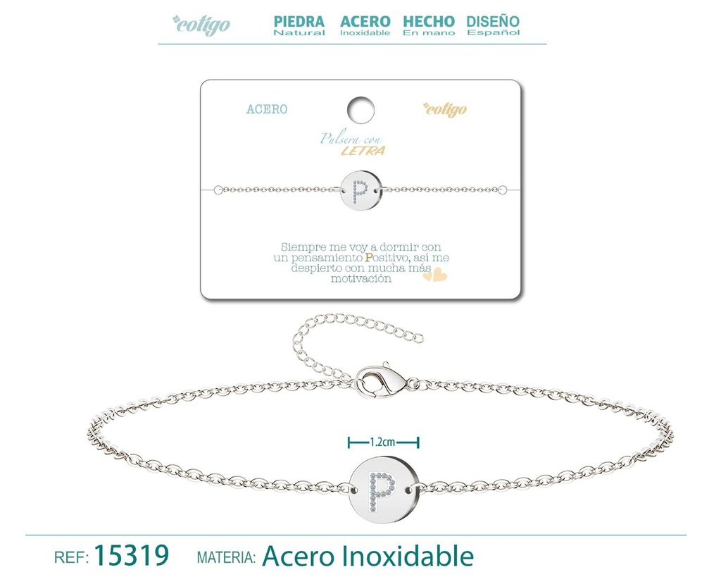 Pulsera con letra R en color plateado - Joyería de moda