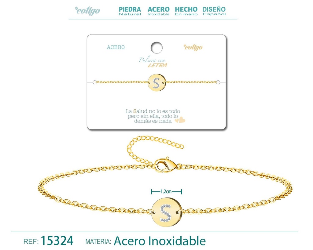 Pulsera con letra A en color dorado - Joyería de moda