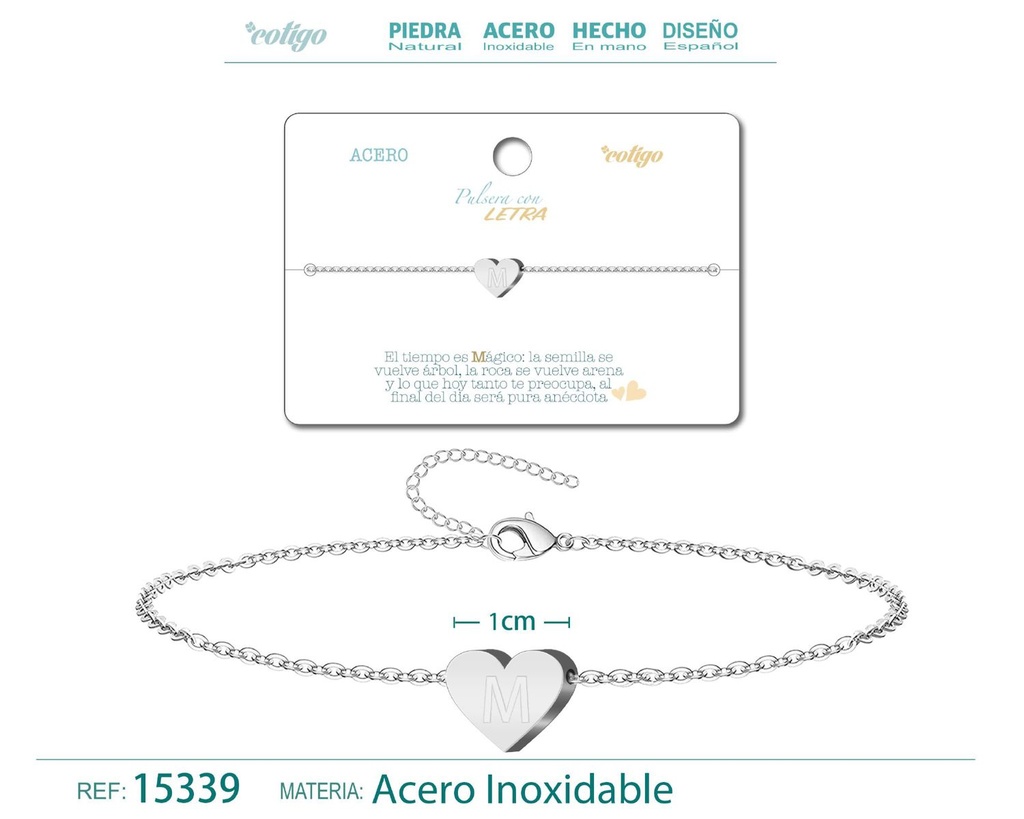 Pulsera de acero con letra "M" color plateado - Pulseras de letras