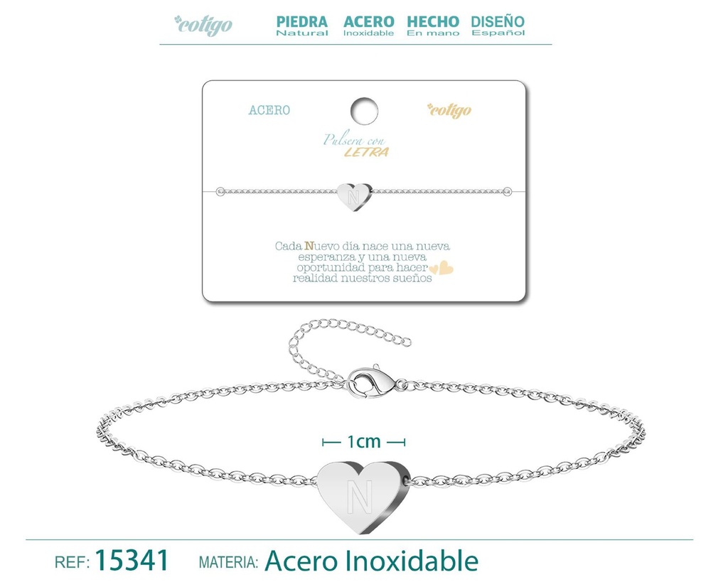 Pulsera de acero con letra "N" color plateado - Pulseras de letras
