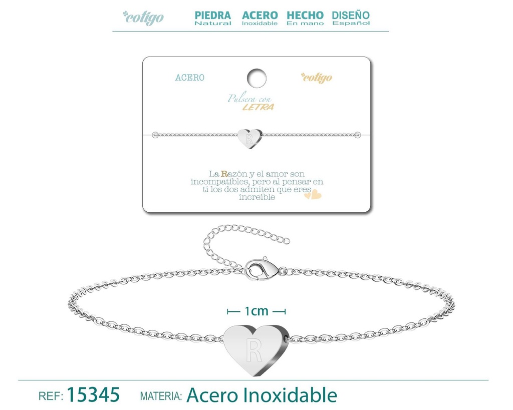 Pulsera de acero con letra "R" color plateado - Pulseras de letras
