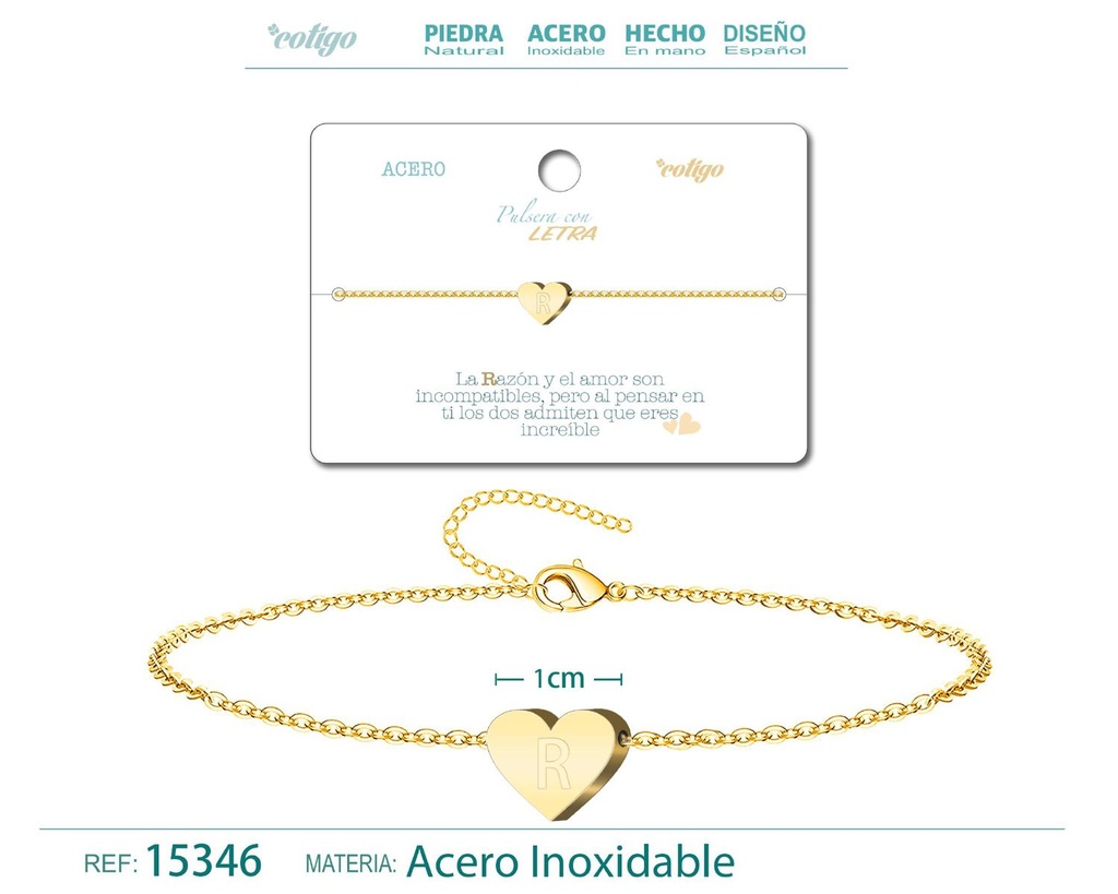 Pulsera de acero con letra "R" color dorado - Pulseras de letras