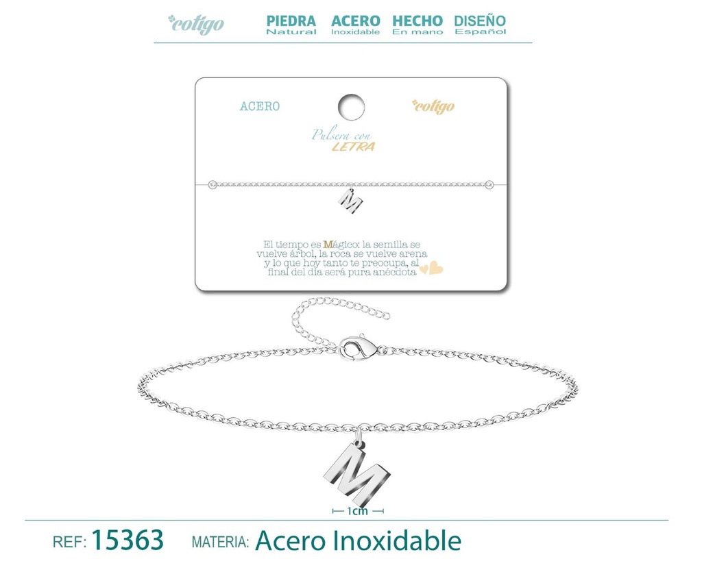 Pulsera con letra M en color plateado - Accesorios de moda