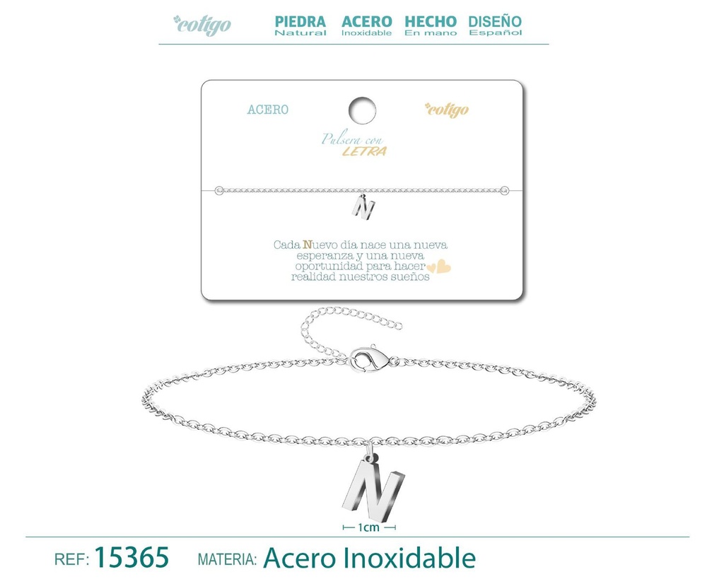 Pulsera con letra N en color plateado - Accesorios de moda