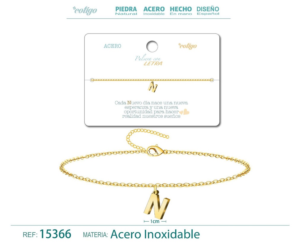 Pulsera con letra N en color dorado - Accesorios de moda