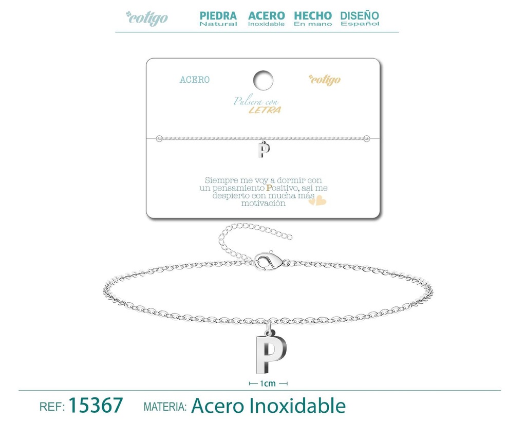 Pulsera con letra P en color plateado - Accesorios de moda