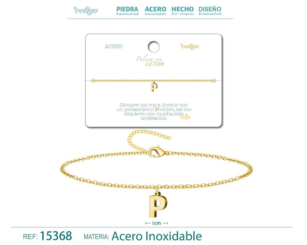 Pulsera con letra P en color dorado - Accesorios de moda