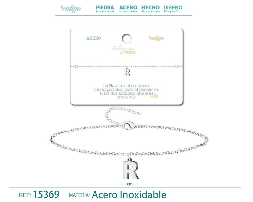 Pulsera con letra R en color plateado - Accesorios de moda