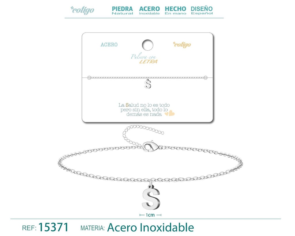 Pulsera con letra S en color plateado - Accesorios de moda