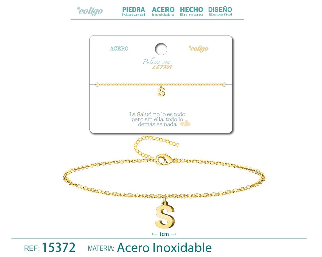 Pulsera con letra S en color dorado - Accesorios de moda