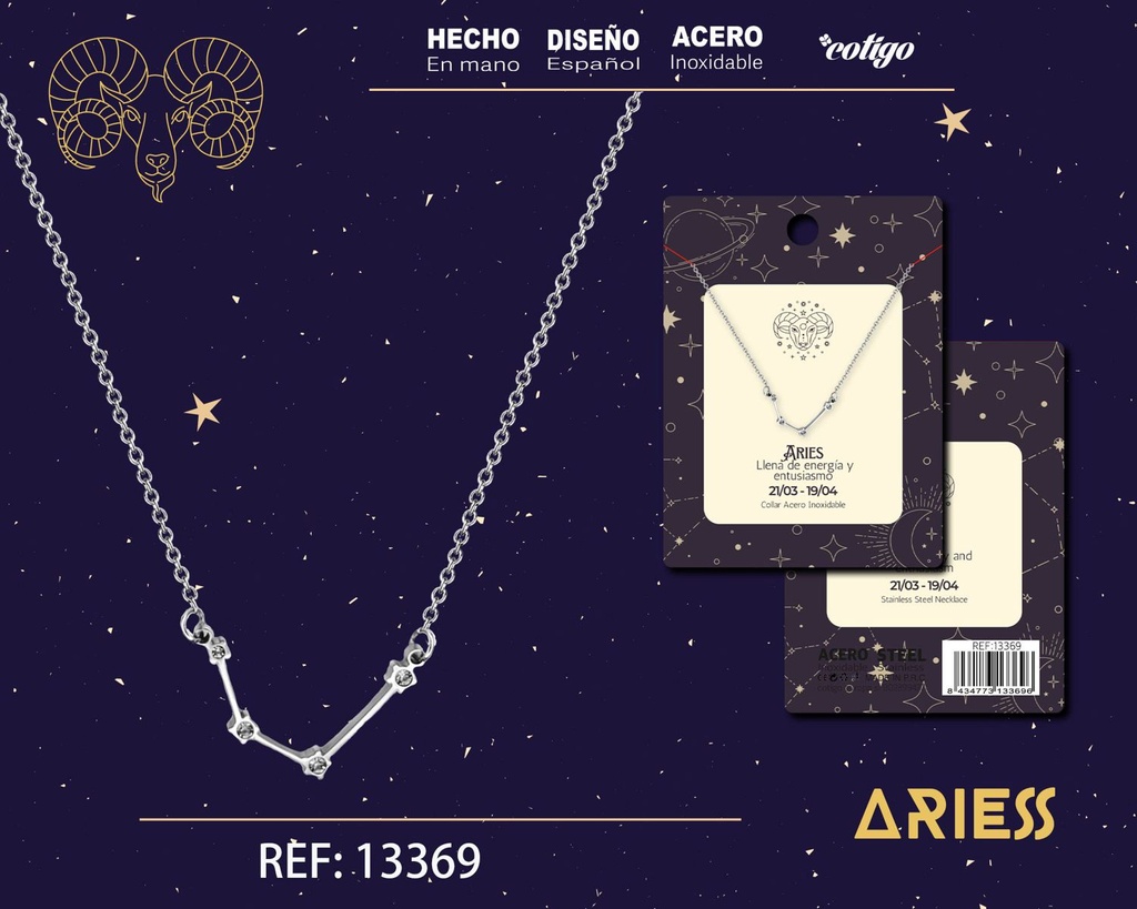 Collar mapa estelar del zodiaco Aries plateado con strass - Joyería zodiacal