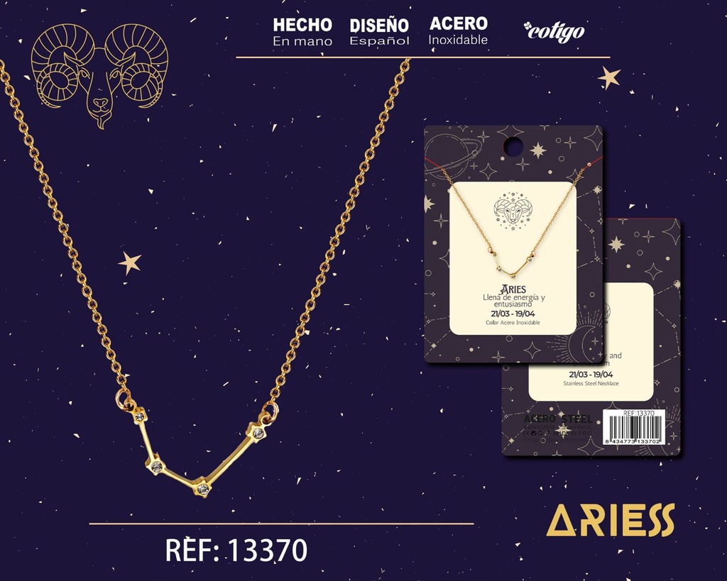 Collar mapa estelar del zodiaco Aries dorado con strass - Joyería zodiacal