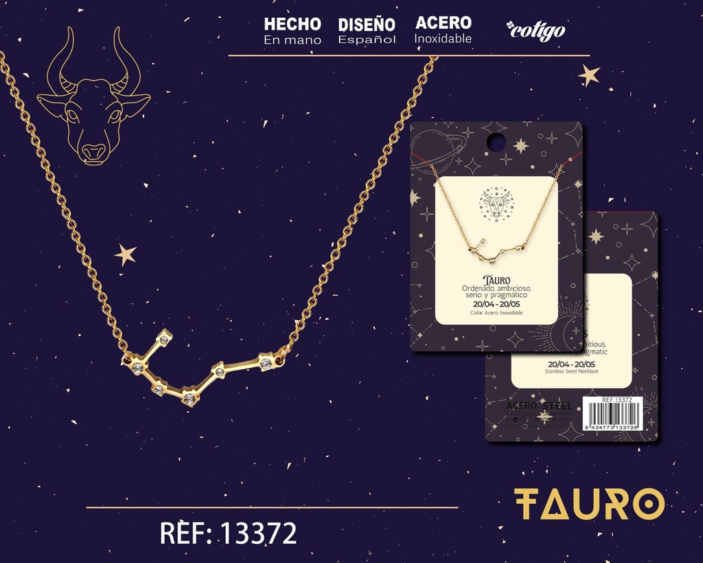 Collar mapa estelar del zodiaco Tauro dorado con strass - Joyería zodiacal