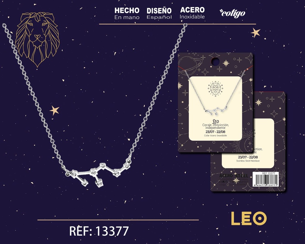 Collar mapa estelar del zodiaco Leo plateado con strass - Joyería zodiacal