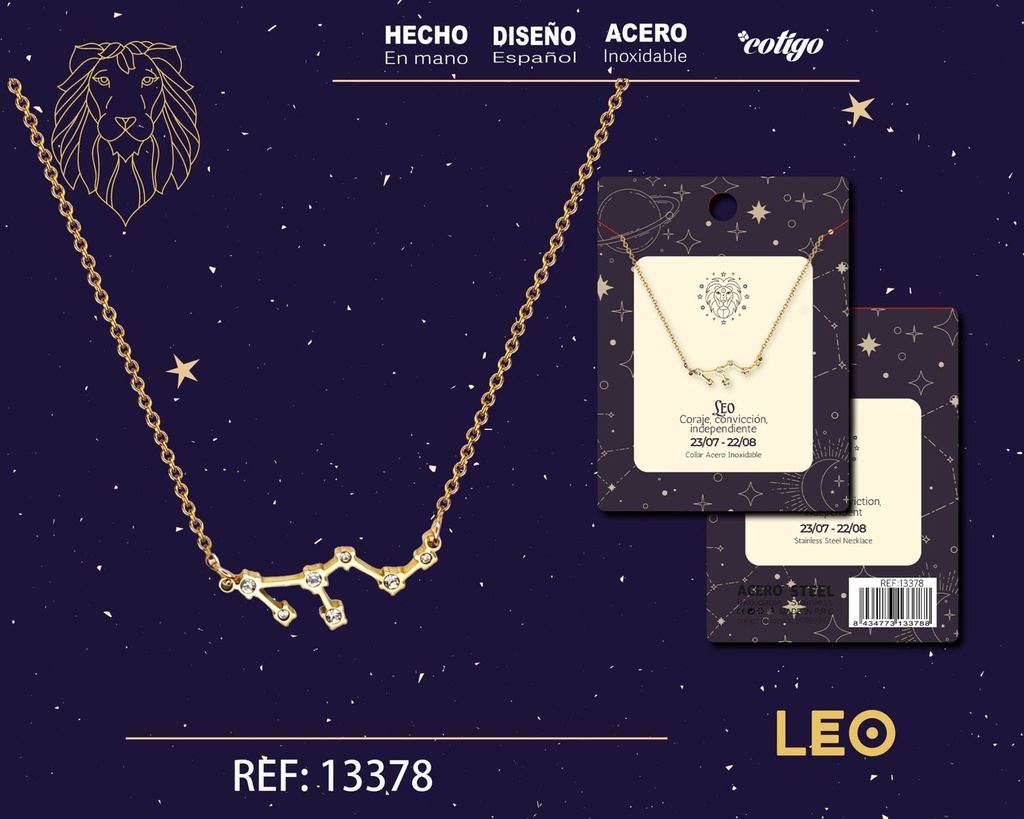 Collar mapa estelar del zodiaco Leo dorado con strass - Joyería zodiacal