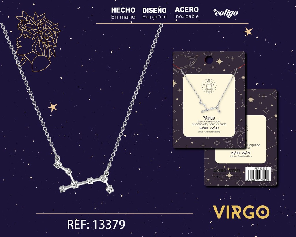 Collar mapa estelar del zodiaco Virgo plateado con strass - Joyería zodiacal