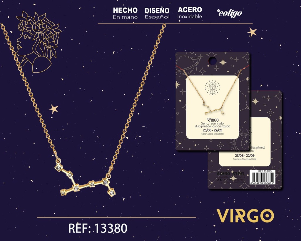 Collar mapa estelar del zodiaco Virgo dorado con strass - Joyería zodiacal