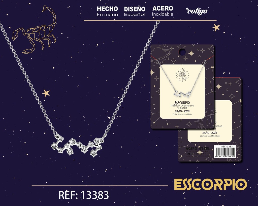 Collar mapa estelar del zodiaco Escorpio plateado con strass - Joyería zodiacal