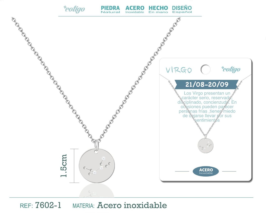 Collar zodiaco Virgo acero plateado - Joyería zodiacal