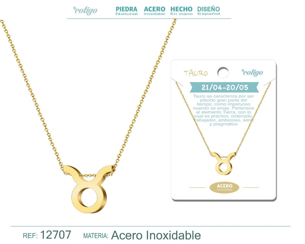 Collar de acero con zodiaco Tauro color dorado - Joyería zodiacal