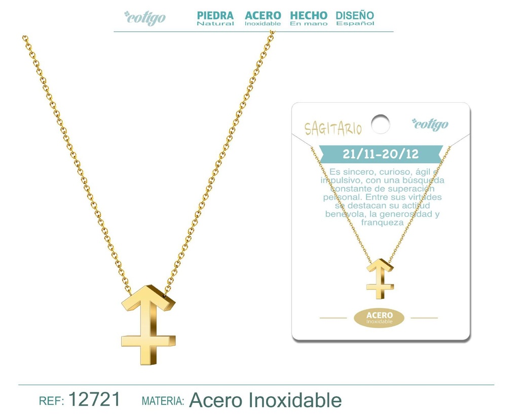 Collar de acero con zodiaco Sanitario color dorado - Joyería zodiacal