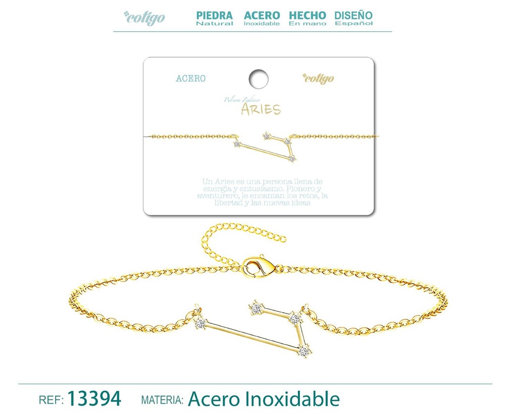 Pulsera mapa estelar del zodiaco Aries dorado con strass - Joyería zodiacal